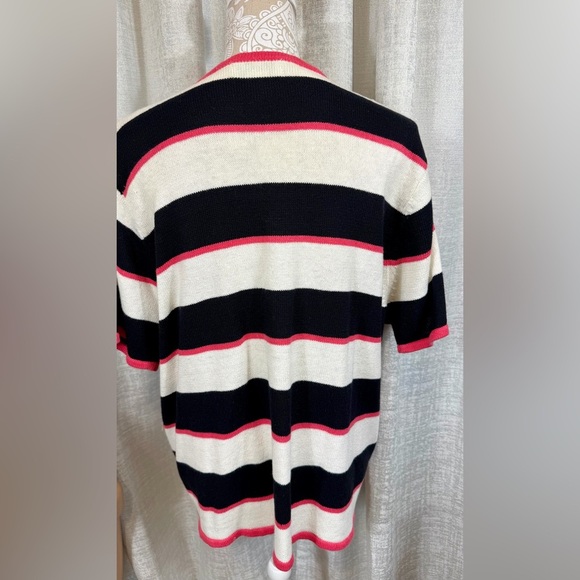 Hampshire Studio 2X Summer Cardigan —Striped Beach Theme Embroidered Sweater Top - Picture 4 of 6